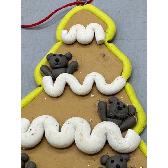Clay Christmas Tree Ornament With Bears & Peppermint Design 4" READ - Picture 2 of 7